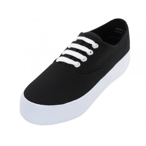 Wholesale Footwear Women's Lace Up Flatform Canvas Shoes In Black