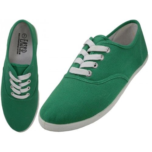Wholesale Footwear Women's Casual Canvas Lace Up Shoes In Green Sizes 5-10