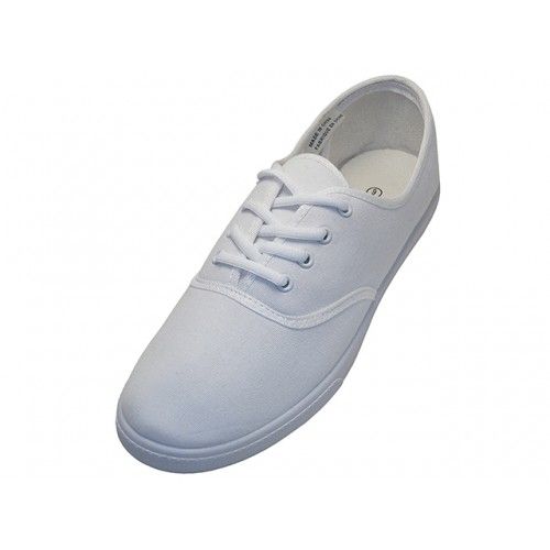 Wholesale Footwear Women's Casual Canvas Lace Up Shoes In White Sizes 6-11