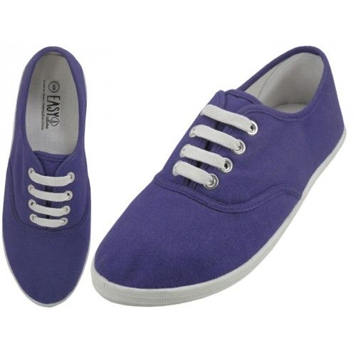 Wholesale Footwear Women's Casual Canvas Lace Up Shoes In Purple