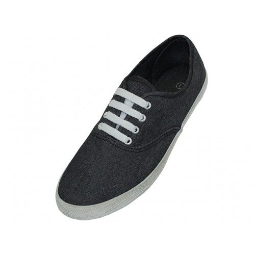 Wholesale Footwear Women's Chambray Upper With Shoelace Shoes In Black