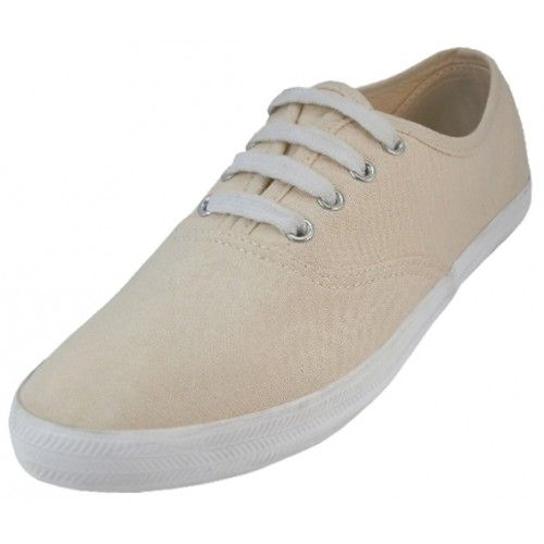 Wholesale Footwear Women's Chambray Upper With Shoe Lace Shoes Cream Color