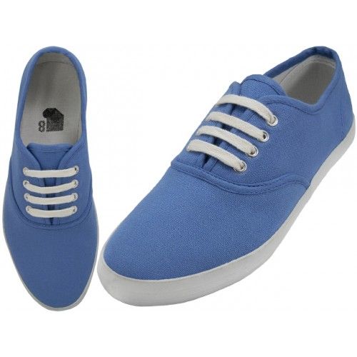 Wholesale Footwear Women's Casual Canvas Upper Lace Up Shoes In Blue