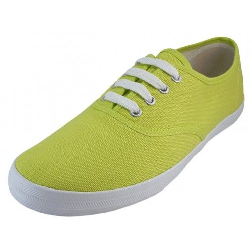 Wholesale Footwear Women's Casual Canvas Upper Lace Up Shoes In Lime