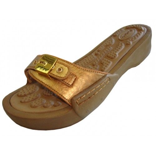 Wholesale Footwear Women's Slide Sandal With Buckle In Gold