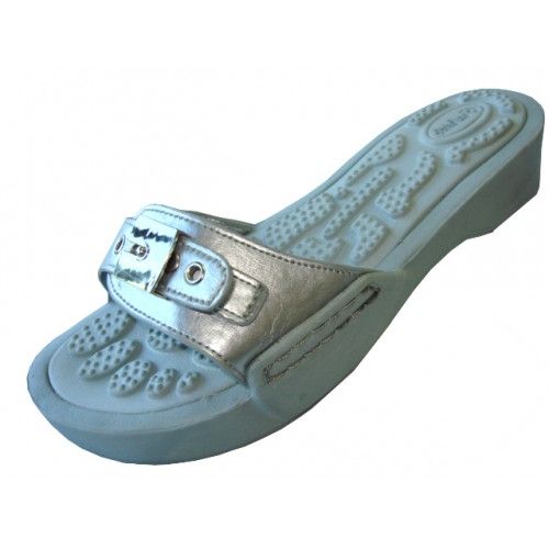 Wholesale Footwear Women's Slide Sandal With Buckle Pewter Color