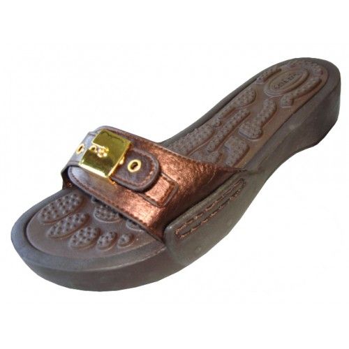 Wholesale Footwear Women's Slide Sandal With Buckle Bronze Color