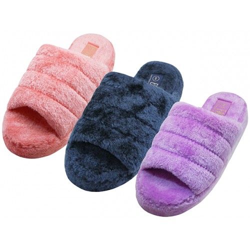Wholesale Footwear Women's Heavy Plush Open Toe Open Back House Slippers