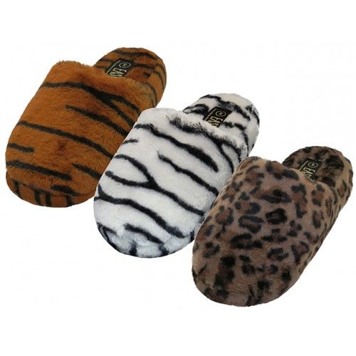 Wholesale Footwear Women's Animals Printed Fuzzy Plush Close Toe And Open Back House Slippers