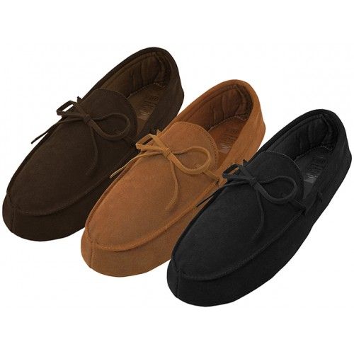 Wholesale Footwear Men's Leather Upper Moccasins Insulated House Slippers