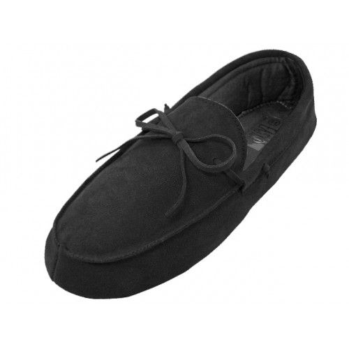 Wholesale Footwear Men's Leather Upper Moccasin Insulated House Slippers