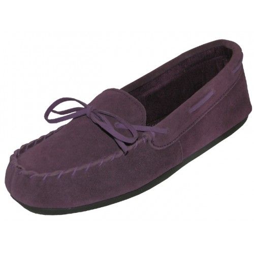 Wholesale Footwear Women's Insulated Leather Upper Moccasin House Slippers In Purple