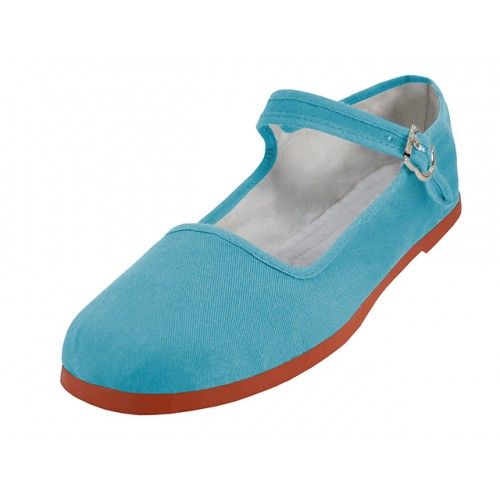 Wholesale Footwear Women's Canvas Classic Mary Janes In Light Blue Sizes 35-41