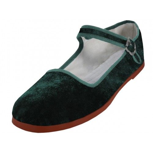 Wholesale Footwear Women's Velvet Upper Classic Mary Jane Shoes In Green Color