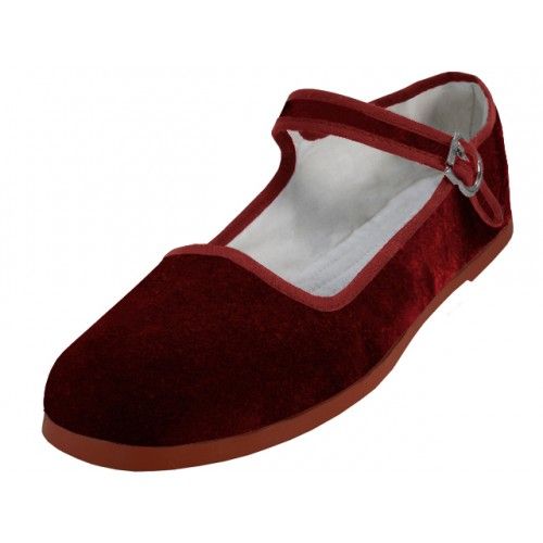 Wholesale Footwear Women's Velvet Upper Classic Mary Jane Shoes In Maroon Color