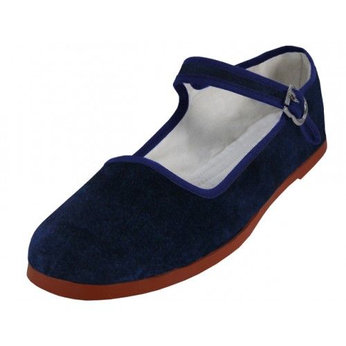 Wholesale Footwear Women's Velvet Upper Classic Mary Jane Shoes In Navy Color