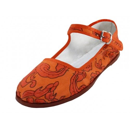 Wholesale Footwear Women's Cotton Upper Printed Classic Mary Jane Shoes In Orange Sizes 6-10