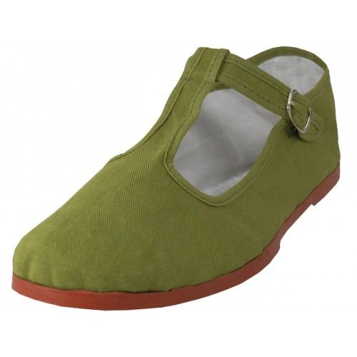 Wholesale Footwear Women's T-Strap Cotton Upper Classic Mary Jane Shoes In Khaki