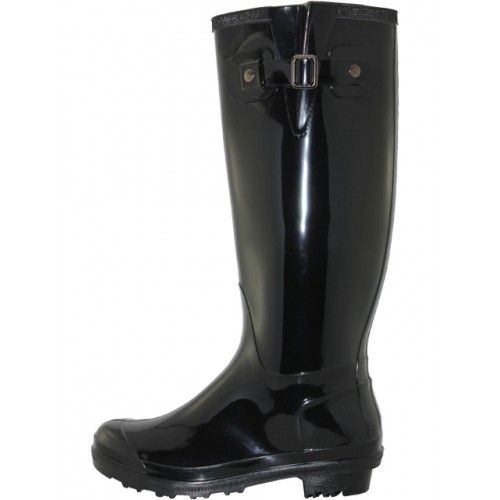 Wholesale Footwear Women's 15.5 Inches Rubber Rain Boots With Buckle In Black Sizes 6-10