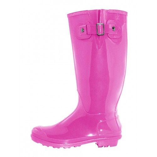 Wholesale Footwear Women's 15.5 Inches Rubber Rain Boots With Buckle In Fuchsia Sizes 6-10