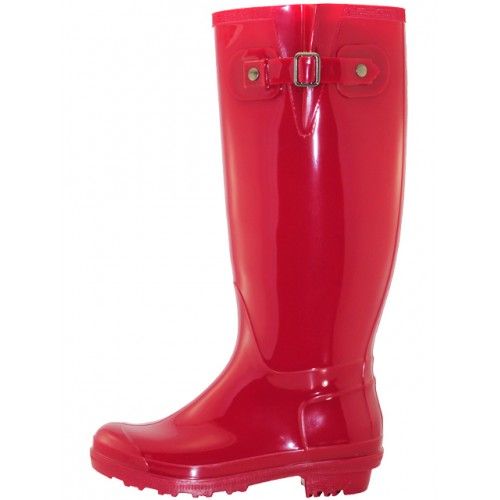 Wholesale Footwear Women's 15.5 Inches Water Proof With Buckle Soft Rubber Rain Boots In Red