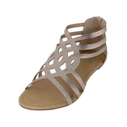 Wholesale Footwear Women's Rhinestone Sandals In Rose Gold