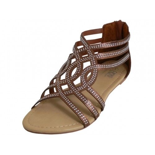 Wholesale Footwear Women's Rhinestone Sandals In Bronze