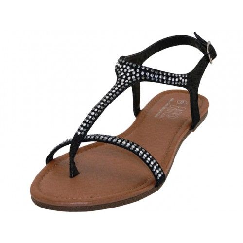 Wholesale Footwear Women's Rhinestone Thong Sandals In Black