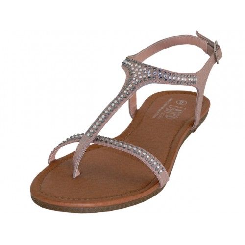 Wholesale Footwear Women's Rhinestone Thong Sandals In Rose Gold