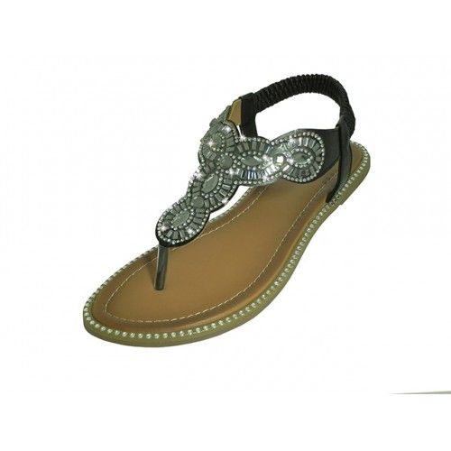 Wholesale Footwear Women's Rhinestone Upper Sandals In Black