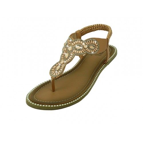 Wholesale Footwear Women's Rhinestone Upper Sandals In Rose Gold