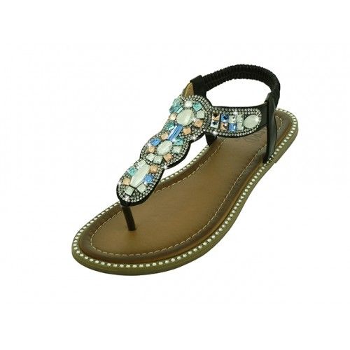 Wholesale Footwear Women's Rhinestone Upper Sandals In Black