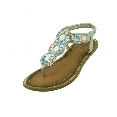 Wholesale Footwear Women's Rhinestone Upper Sandals In Silver
