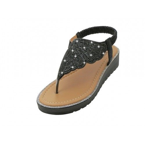 Wholesale Footwear Women's Rhinestone Upper Sandals In Black