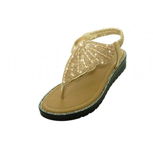 Wholesale Footwear Women's Rhinestone Upper Sandals In Rose Gold