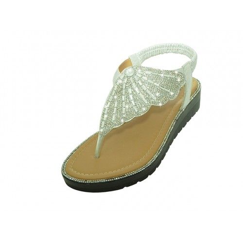 Wholesale Footwear Women's Rhinestone Upper Sandals In Silver