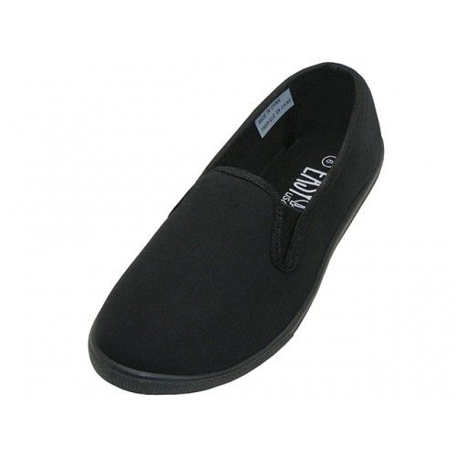 Wholesale Footwear Mens Slip On Twin Gore Upper Casual Canvas Shoes In Black