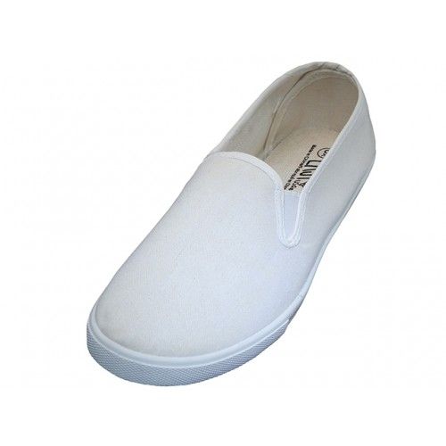 Wholesale Footwear Mens Slip On Twin Gore Upper Casual Canvas Shoes In White
