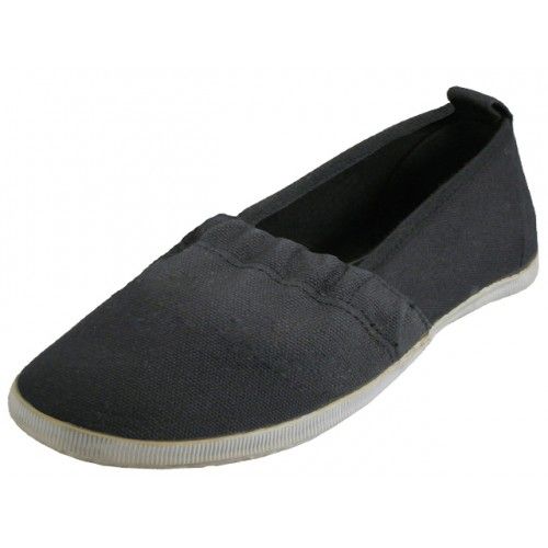 Wholesale Footwear Elastic Upper Slip On Canvas Shoes Black Color