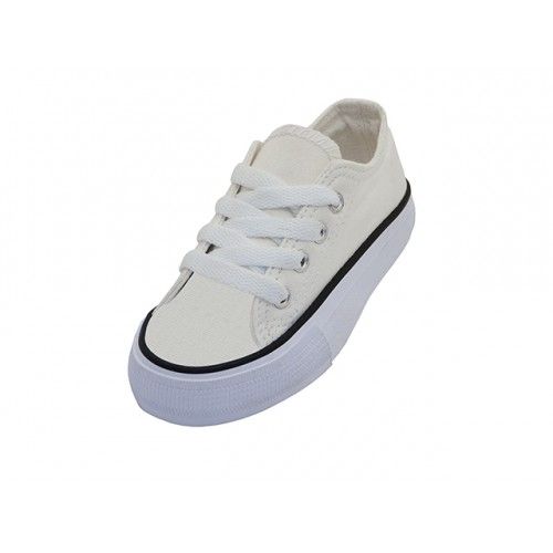 Wholesale Footwear Child's Comfortable Cotton Canvas Lace Up Shoe In White