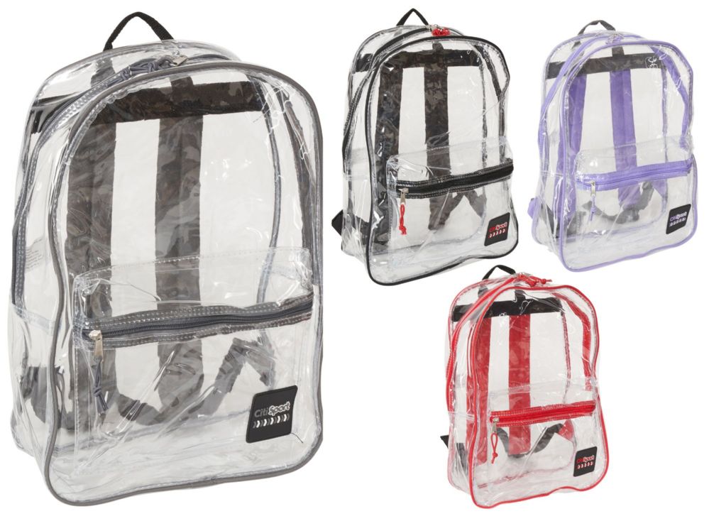 Wholesale Footwear 17" Clear Backpacks W/ Solid Trim