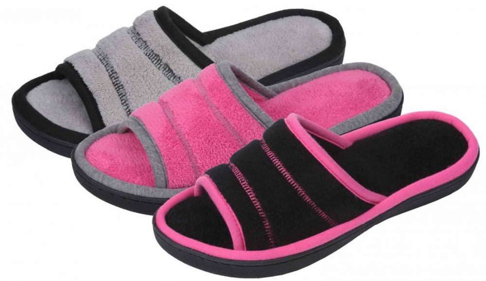 Wholesale Footwear Ladies Plush Slippers W/ Contrast Trim