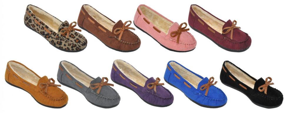 Wholesale Footwear Children's Moccasin Slippers W/ Faux Fur Lining - Asst