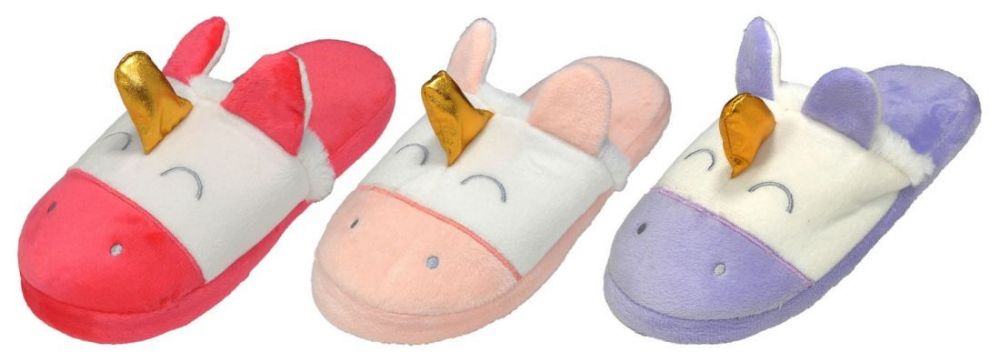 Wholesale Footwear Girl's Terry Cloth Mule Unicorn Slippers W/ Soft Footbed