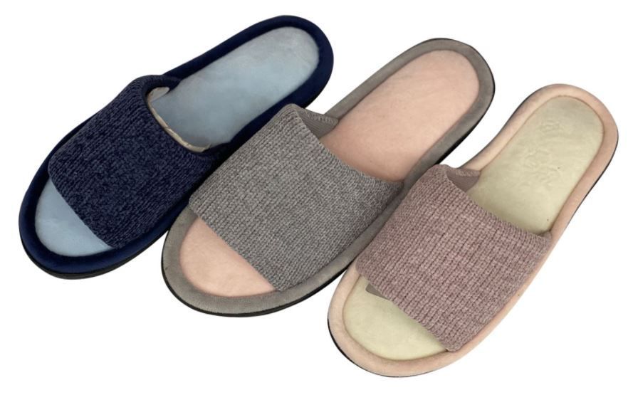 Wholesale Footwear Women's Knit Slide Slippers W/ Soft Two Tone Footbed