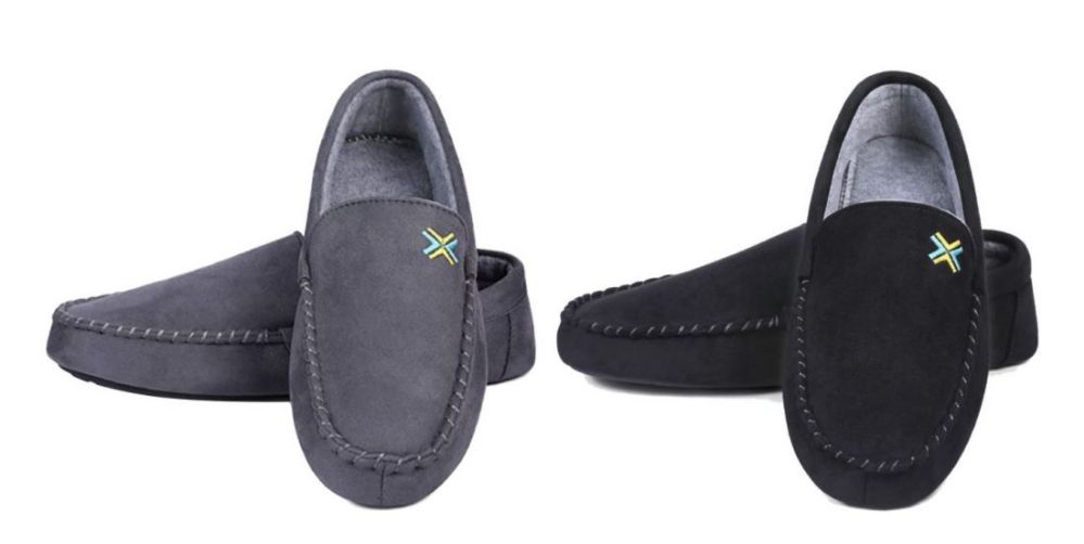 Wholesale Footwear Men's Suede Moccasin Slippers W/ Two Tone Patch Embellishment
