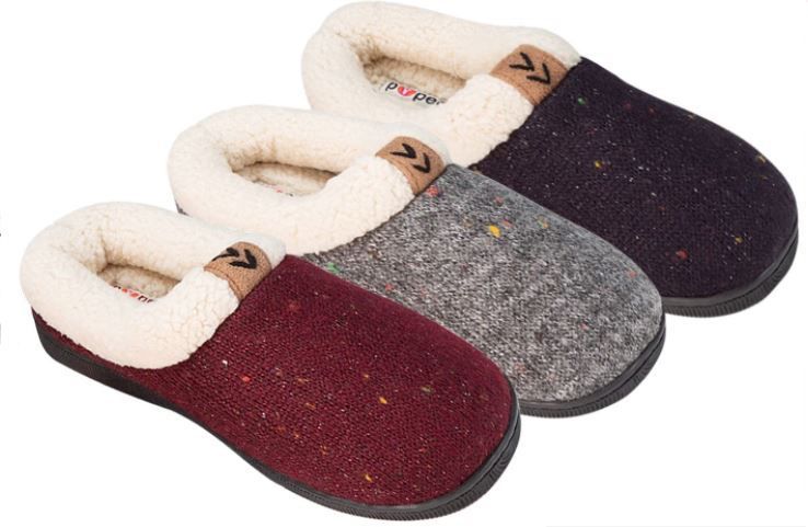 Wholesale Footwear Girl's Knit Clog Slippers W/ Sherpa Trim & Patch Embelishment