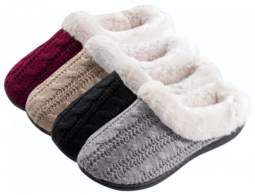 Wholesale Footwear Girl's Cable Knit Clog Slippers W/ Faux Fur Lining