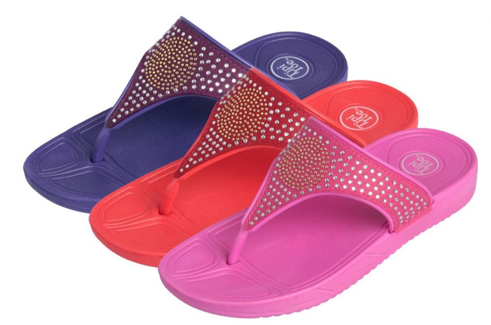 Wholesale Footwear Girl's Flip Flops W/ Rhinestone Embellishments