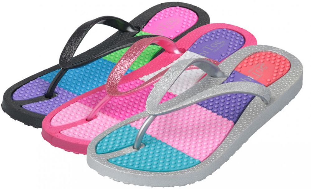 Wholesale Footwear Girl's Flip Flops W/ Multicolor Insoles